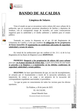 Imagen BANDO MUNICIPAL LIMPIEZA DE SOLARES